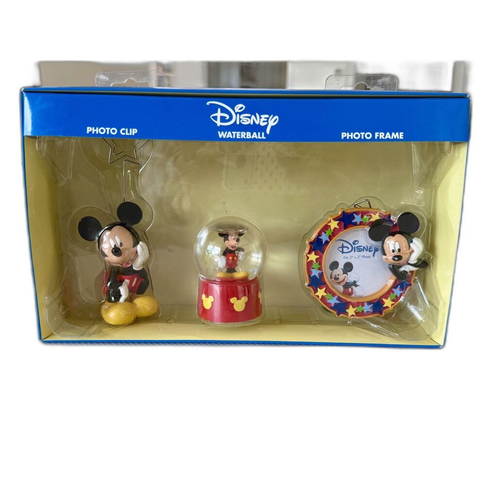 Disney Mickey Mouse Enesco 3 Piece Gift Set Snow Globe Photo Frame Clip NIB